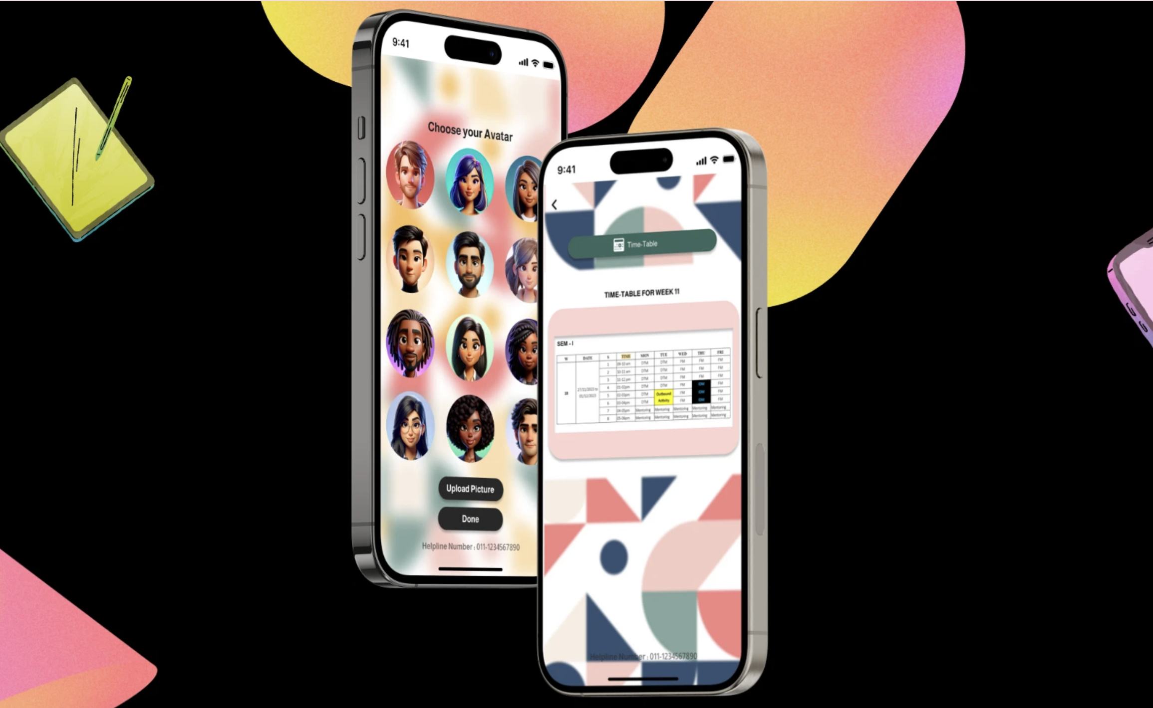 Phone interface mockups for redesigning the NIFT CMS app